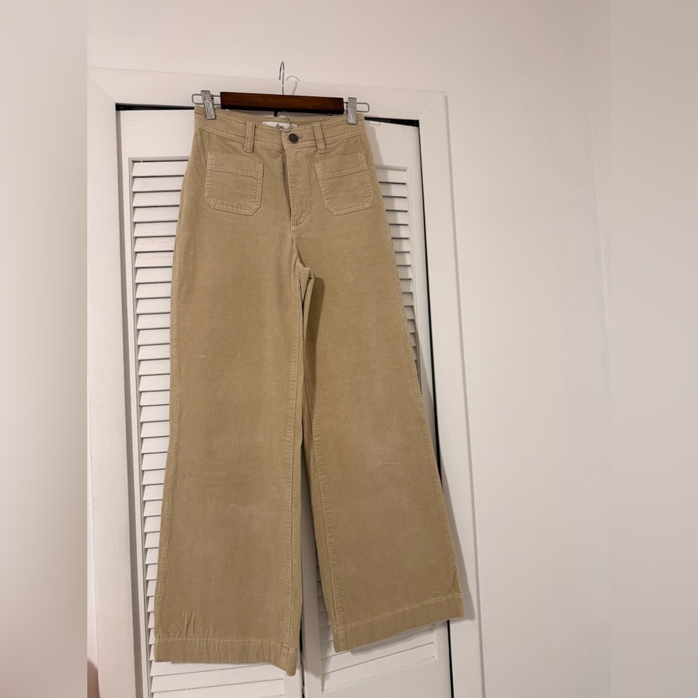 Mango Wide-Leg Corduroy Pants in Khaki